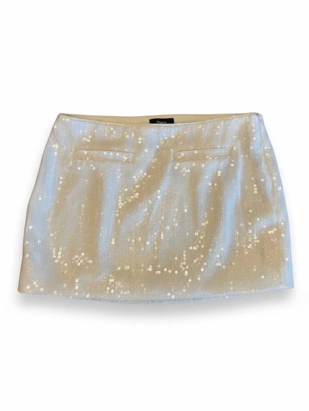 Theory Ivory Sequin Micro Mini Skirt | Womens 6 | Sparkle Party Luxury NWT - Picture 3 of 11